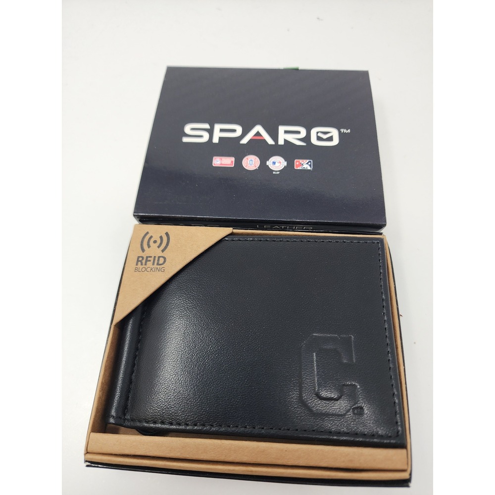 Sparo Mens Cleveland Indians Bifold Wallet Black Leather RFID MLB Size OS